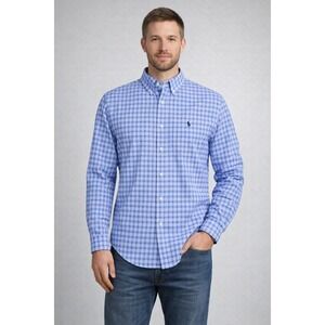 Ralph Lauren Mens 2XB Blue Gingham Stretch Oxford Button Down Shirt Big & Tall
